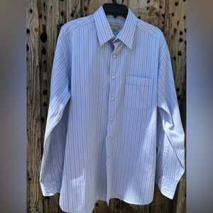 Tommy Bahama Dress Shirt Size 16.5 34-35 Blue Striped Button Front Long Sleeve